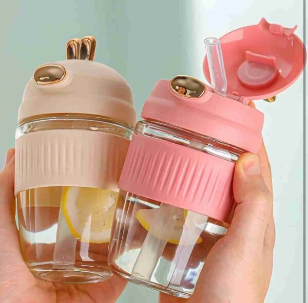 Silicone Grip Glass Mug with Lid and Straw for Juice and Smoothies