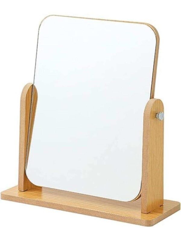 Wooden Desk Square Makeup Mirror – 360° Rotatable Cosmetic Mirror with Adjustable Stand