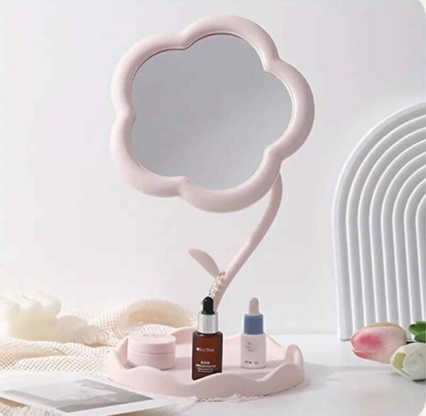 Flower Shaped Makeup Mirror | Rotatable Makeup Mirror with Tray Table